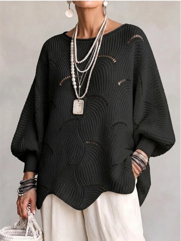 Pull Ajouré Col Rond | Manches Chauve-Souris & Motif Écailles