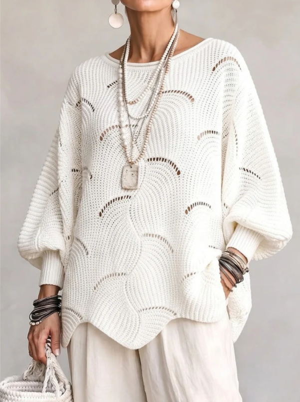 Pull Ajouré Col Rond | Manches Chauve-Souris & Motif Écailles