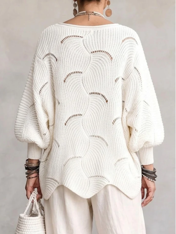 Pull Ajouré Col Rond | Manches Chauve-Souris & Motif Écailles