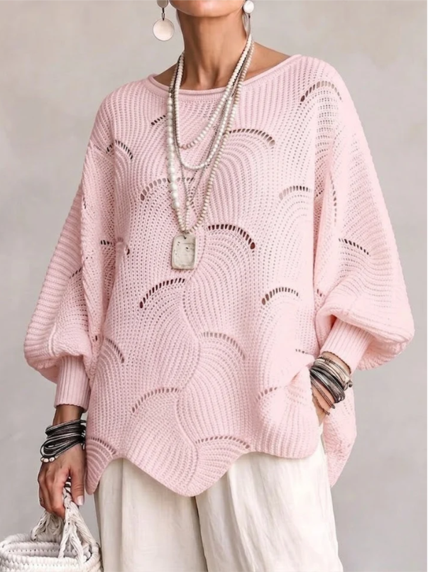 Pull Ajouré Col Rond | Manches Chauve-Souris & Motif Écailles