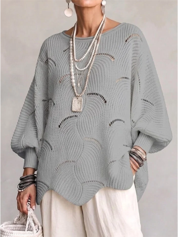 Pull Ajouré Col Rond | Manches Chauve-Souris & Motif Écailles