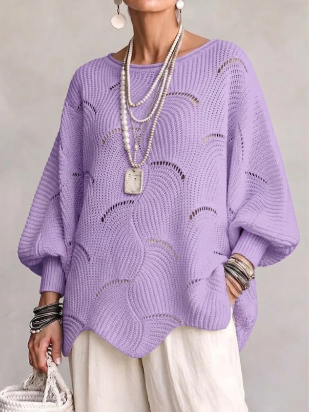 Pull Ajouré Col Rond | Manches Chauve-Souris & Motif Écailles