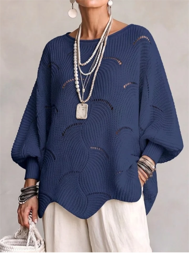 Pull Ajouré Col Rond | Manches Chauve-Souris & Motif Écailles