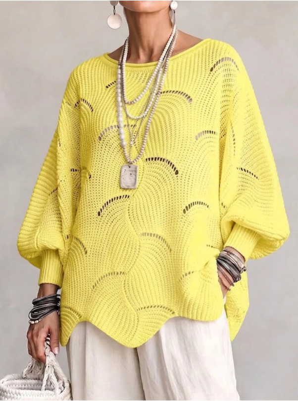 Pull Ajouré Col Rond | Manches Chauve-Souris & Motif Écailles