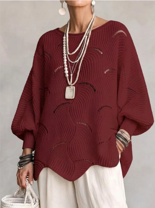 Pull Ajouré Col Rond | Manches Chauve-Souris & Motif Écailles
