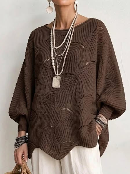 Pull Ajouré Col Rond | Manches Chauve-Souris & Motif Écailles